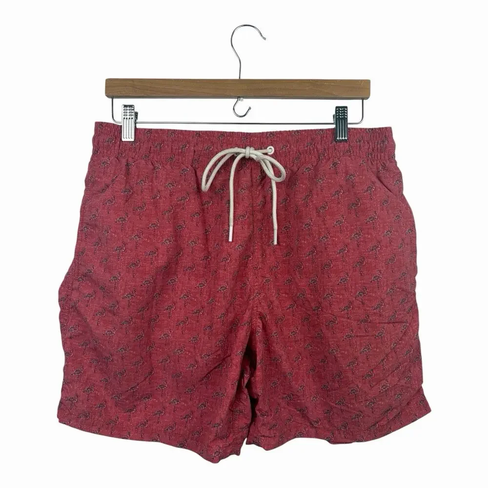 Rod & Gunn Men’s XL Flamingo Print Swim Trunks Mesh Lined Elastic Beach Shorts
